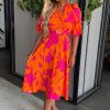 New Fashion Moment Pink Floral Buckle Detail Midi Dress Dresses