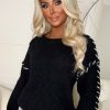 Wholesale Time After Love Black Stitch Trim Detail Oversized Knitted Jumper Knitwear