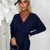 Wholesale Lust For Love Navy Long Sleeve Wrap Top Belted Midi Dress Dresses