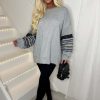 New Bohemian Fantasy Grey Ribbon Detail Crew Neck Sweatshirt Loungewear