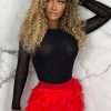 Clearance Femme Attire Red Feather Elasticated Skirt Skirts