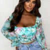 Wholesale Loyal Love Teal Floral Milkmaid Mesh Top Tops