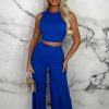 Online Wall Street Chic Cobalt Super Stretch Belted Wide Leg Trouser Co-Ord Set Co-Ords