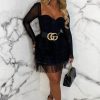 Clearance Glam Princess Black Long Sleeve Padded Cup Tulle Skirt Mini Dress Dresses