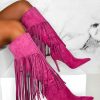 Clearance Sweet Moments Hot Pink Suede Tassel Knee High Boots Boots