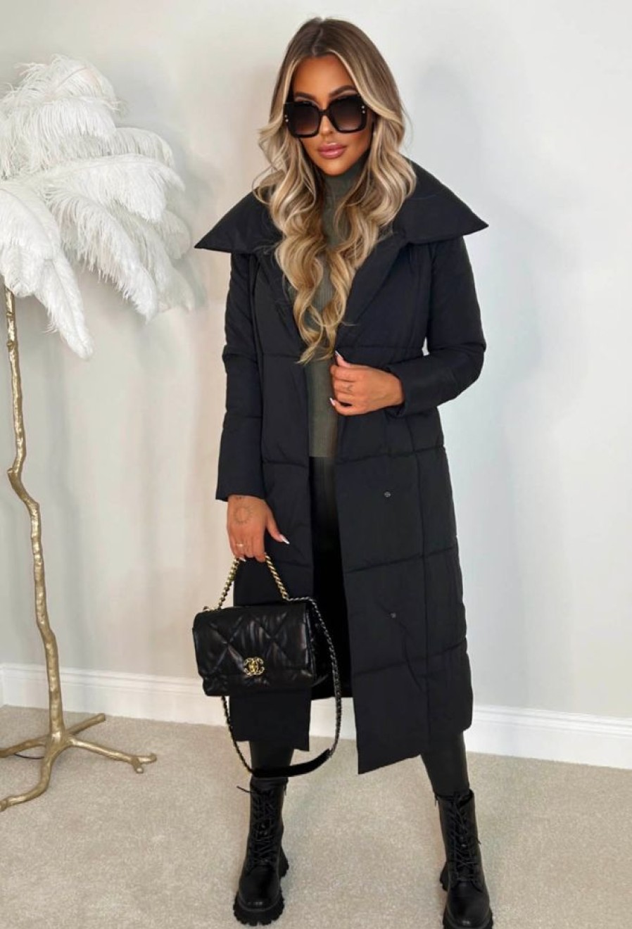 Online Quilted Dreams Black Box Quilted Tie Waist Coat Coats And Jackets