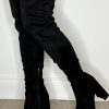 Wholesale Breaking The Rules Black Stretch Suede Over The Knee Block Heel Boots Boots