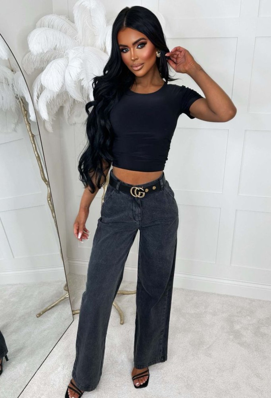 Online Denim Daze Black Wide Leg Jean With Elasticated Back Waistband Jeans