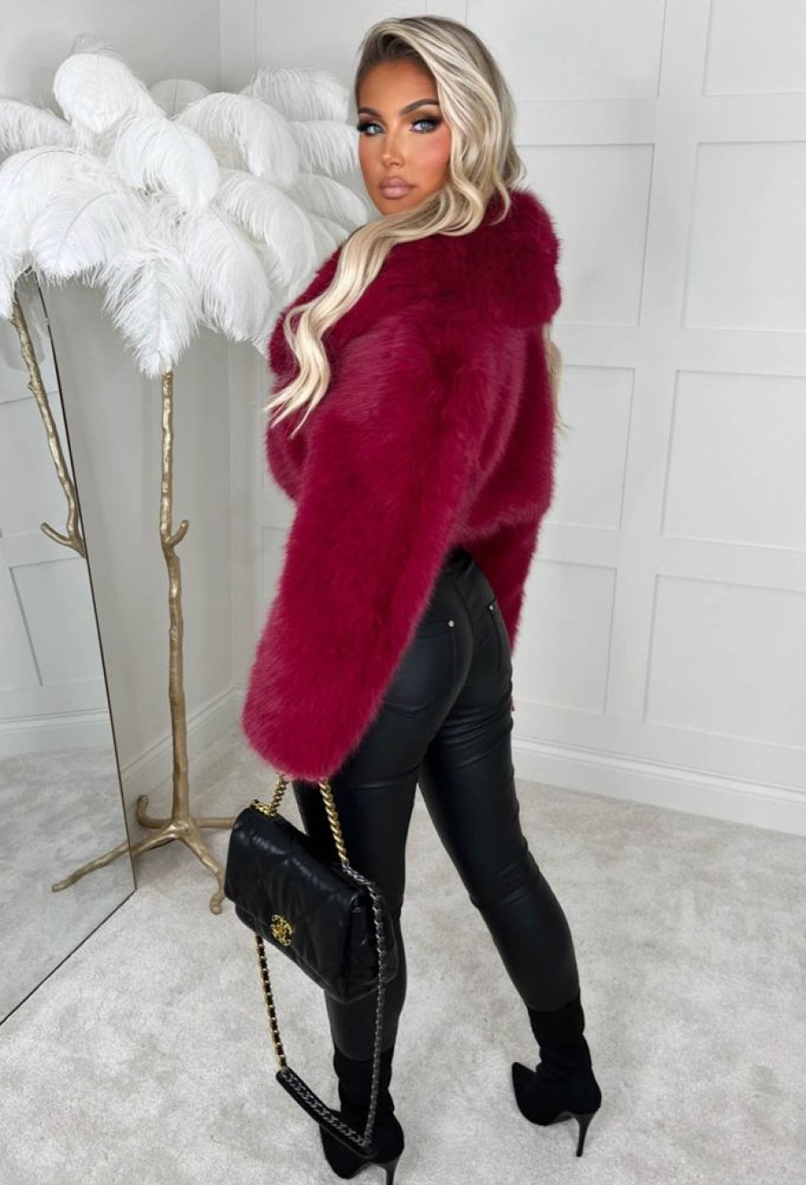 Best Furever Yours Red Premium Faux Fur Shawl Jacket Coats And Jackets