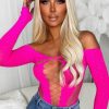 New Taste Of Paradise Pink Cut Out Mesh Hotfix Bodysuit Tops