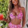 Clearance Beachy Allure Pink Printed Padded Cup Bikini With High Waist Brief Swimwear