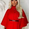 Online Exclusive Escape Red Belted Cape Jacket Coats And Jackets