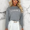 Online Take Chances Grey Embroidered Knitwear Jumper Limited Edition Tops