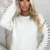 Hot Time After Love Cream Black Stitch Detail Trim Oversized Knitted Jumper Tops