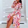 Wholesale Blooming Bouquet White Long Sleeve Cut Out Side Floral Dress Summer Dresses