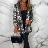 Best Iconic Diva Black Monogram Shawl Neck Ruched Sleeve Printed Blazer Coats And Jackets