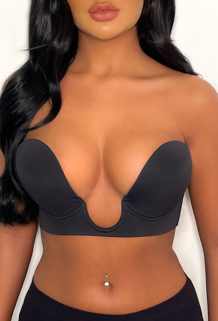 Online Ultimate Push Up Deep Plunge Black Backless Stick On Side Panel Bra Bras & Shapewear