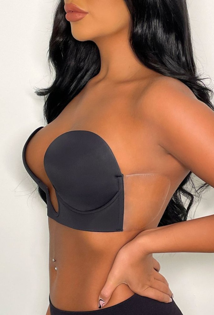 Online Ultimate Push Up Deep Plunge Black Backless Stick On Side Panel Bra Bras & Shapewear