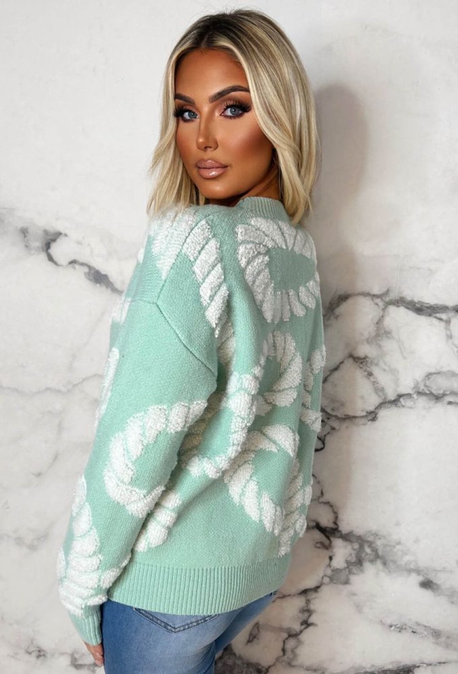 Online Couture Comfort Mint Green Luxury Rope Detail Knitted Jumper Knitwear