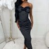 Wholesale Earn Your Stripes Monochrome Stretch Striped Twist Front Bandeau Co-Ord Set Co-Ords