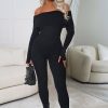 Hot Movie Icon Black Bardot Knitted Loungewear Jumpsuit Loungewear