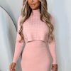 Wholesale Cosy In Cable Pink Ultra Soft Knitted 2-In-1 Jumper And Midi Dress Dresses