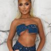 New Denim Seduction Mid Blue Denim Silver Buckle Bandeau Belt Top Limited Edition Tops