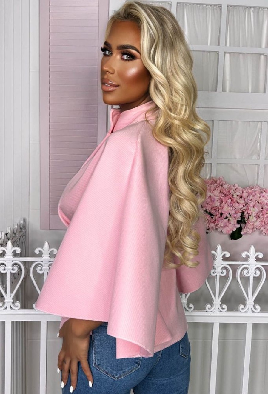 Best Exclusive Escape Pink Belted Cape Jacket Coats And Jackets