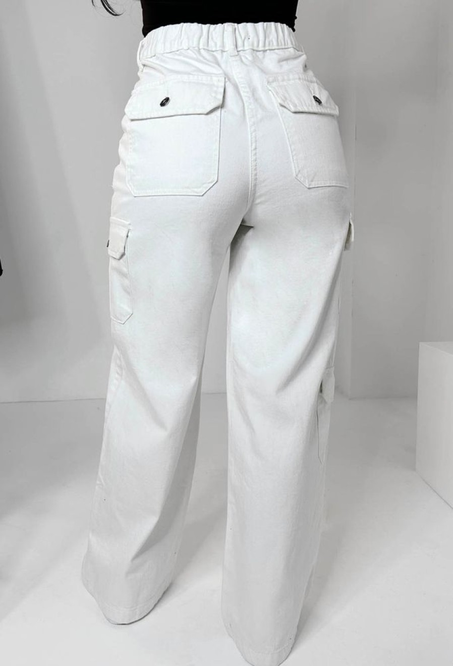 New Denim Revolution White Cargo Denim Wide Leg Jeans Jeans