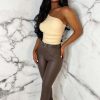 Hot Ciao Bella Brown Faux Leather Bell Bottom Leggings Trousers & Leggings