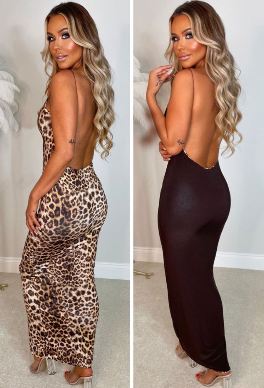 Best Cheetah Fever Brown Reversible Backless Maxi Dress Dresses