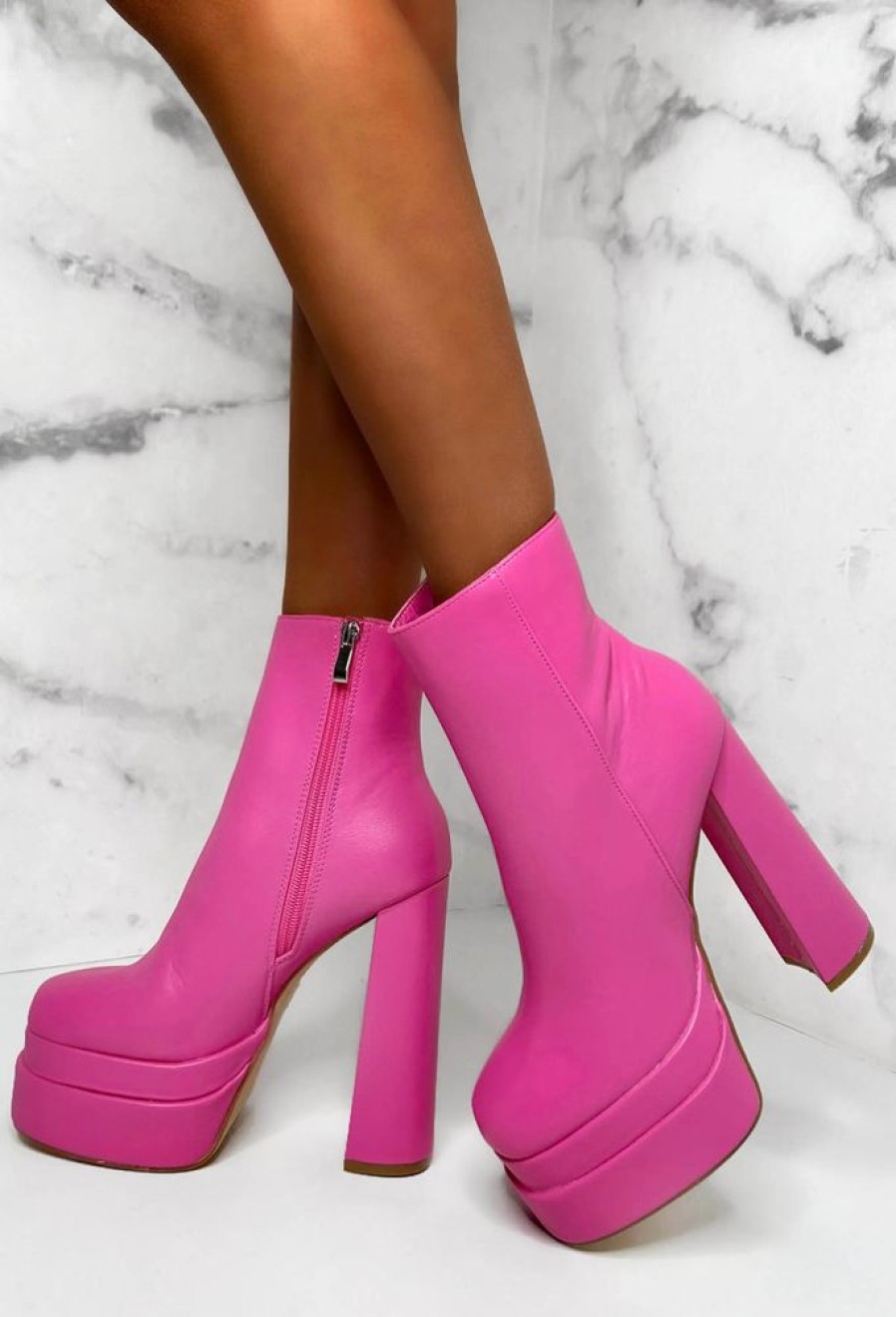 New Pink Perfection Pink Faux Leather Platform Boots Limited Edition Boots