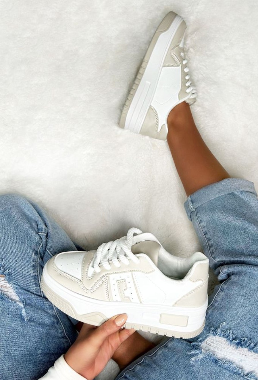 Online Looking Luxury Beige Contrast Detail Chunky Trainers Trainers