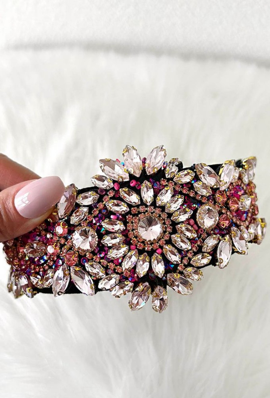 Clearance Blinding Beauty Pink Rhinestone Headband Hair Accessories