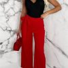 Hot Chic Couture Red Belted Wide Leg Trousers Trousers & Leggings