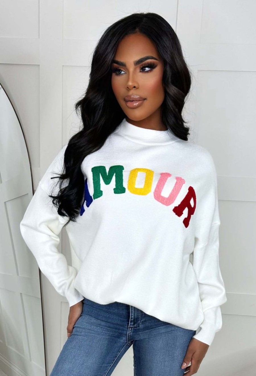 Wholesale Amour Chic Multi Rainbow Slogan Soft Jumper Knitwear