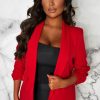 Wholesale Always Iconic Red Shawl Ruched Sleeve Blazer Coats And Jackets