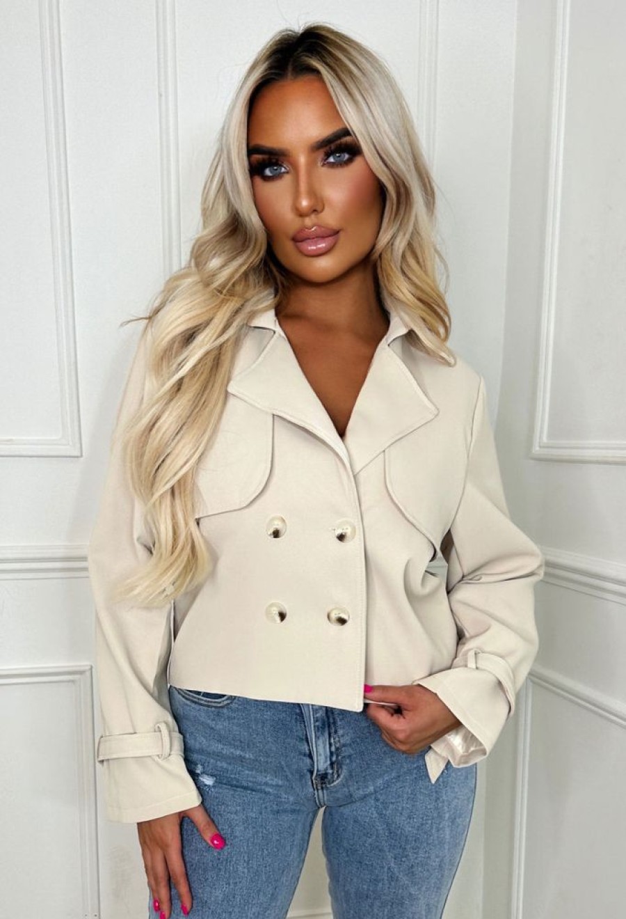 Online Trenched In Love Beige Cropped Trench Jacket Coats And Jackets