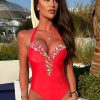 Wholesale Marbella Moment Pink Push Up Embellished Halterneck Swimsuit Swimwear