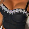 Wholesale Diamonds Black Jewelled Crop Top Crop Tops & Bralets