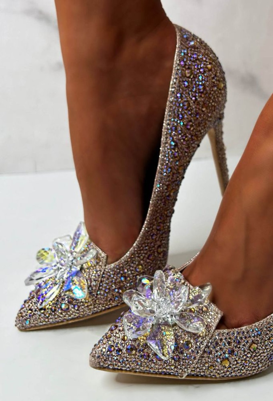 Wholesale Late For The Ball Rose Gold Crystal Glass Flower Diamond Court Heels Limited Edition High Heels