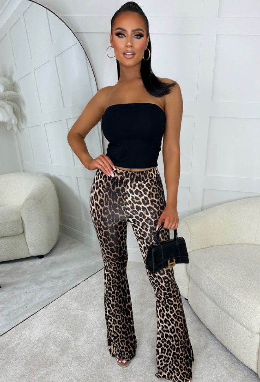 Hot Run Wild Leopard Printed Bell Bottom Jersey Trouser Trousers & Leggings