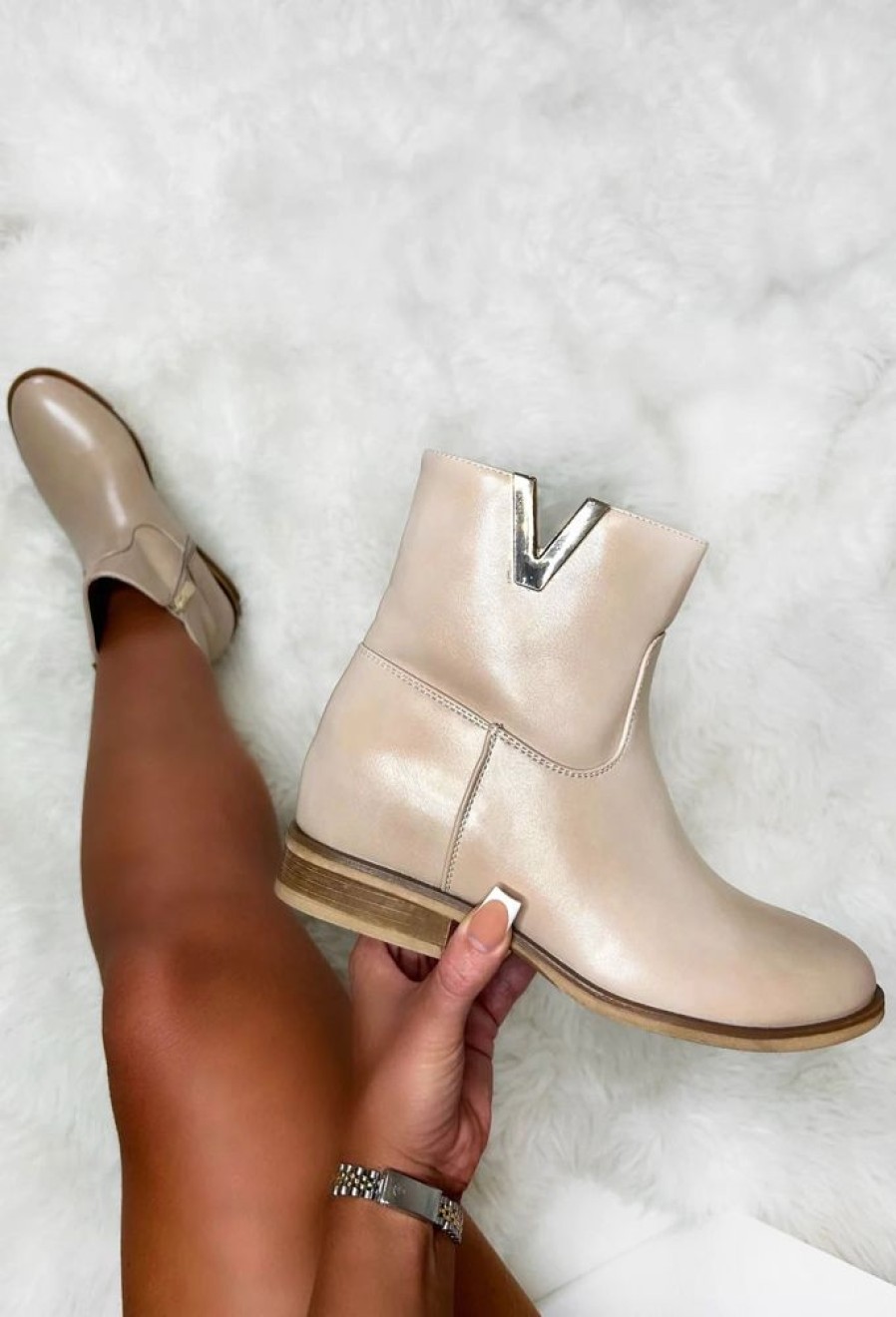 Online Bad Reputation Cream Gold Detail Ankle Boot Boots