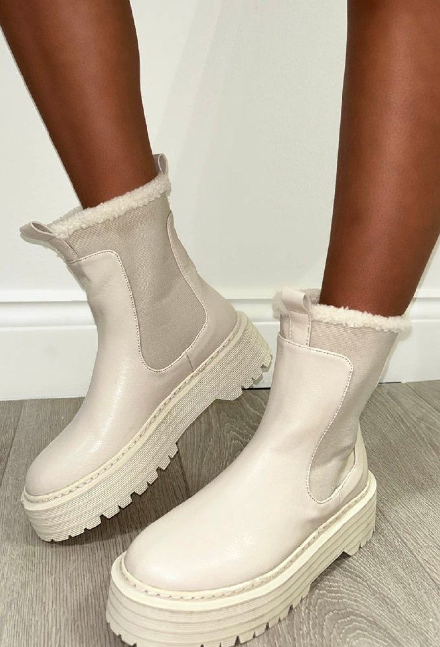 Best I'M Your Girl Cream Fleece Lined Chelsea Boots Boots