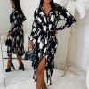 Clearance Camellia Black Floral Print Plisse Belted Midi Shirt Dress Limited Edition Dresses