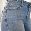 Wholesale Diamond Illusion Mid Blue Diamante Waistband Stretch Push Up Skinny Jeans Jeans