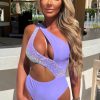 New Holiday Queen Lilac One Shoulder Iridescent Sequin Cut Out Swimsuit Swimwear