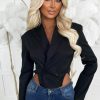 Best Sweet Lust Black Shoulder Pad Backless Blazer Bodysuit Tops