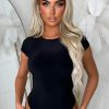 New Cool Attire Black Round Neck Stretch Short Sleeve Bodysuit Tops