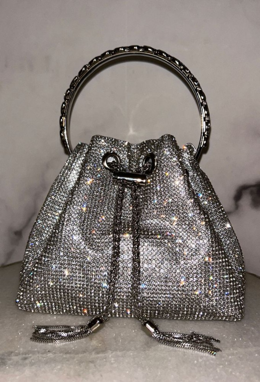 Clearance Pretty Charm Silver Crystal Diamond Bucket Bag Gifts